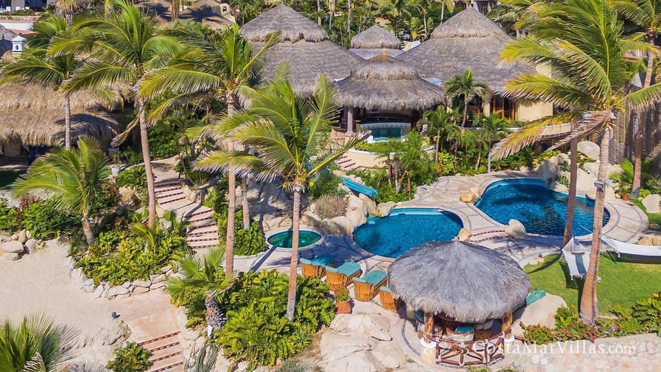 Villa Las Rocas - Arial view of villa pool from oceanside