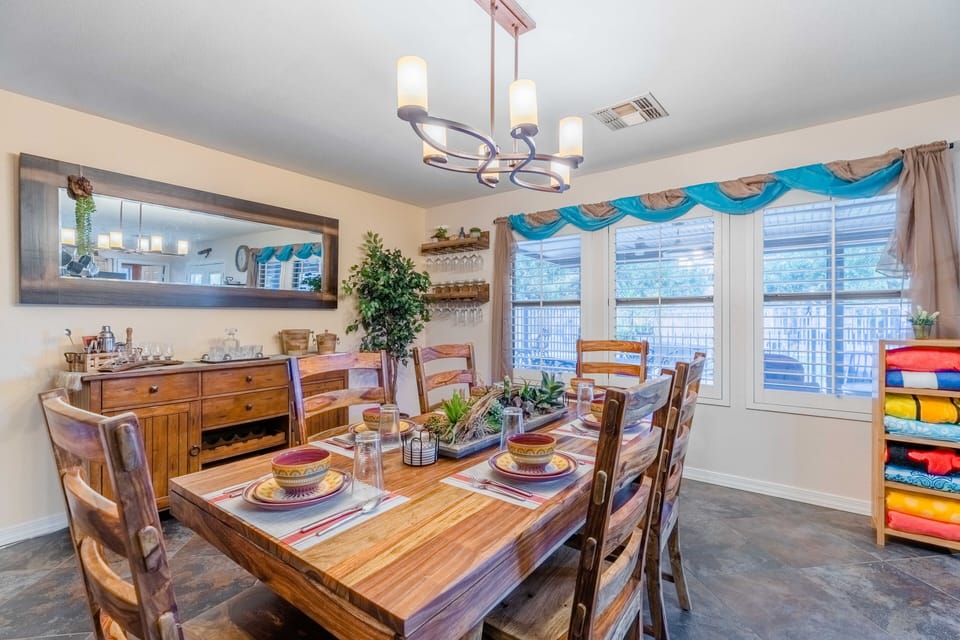 Our dining room table seats 6 for fun family meals!