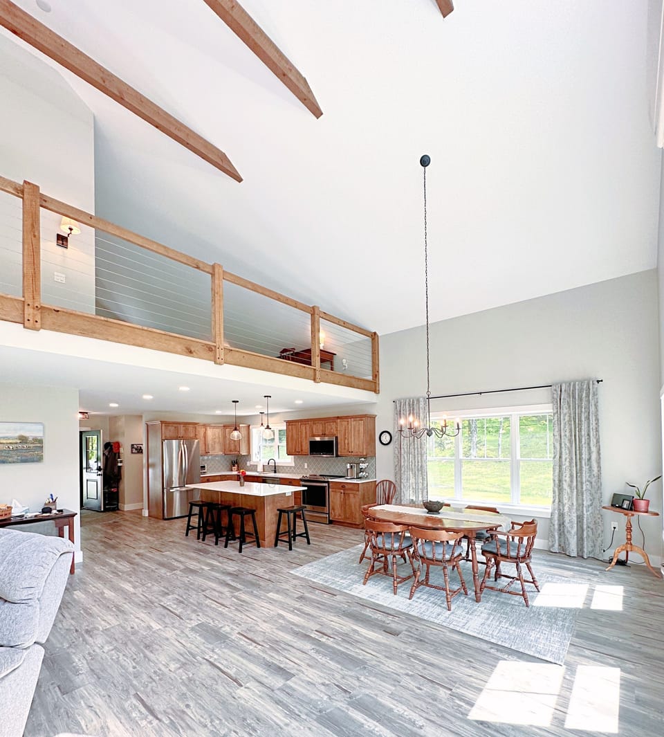 Lots of open space in the kitchen/dining/living great room.