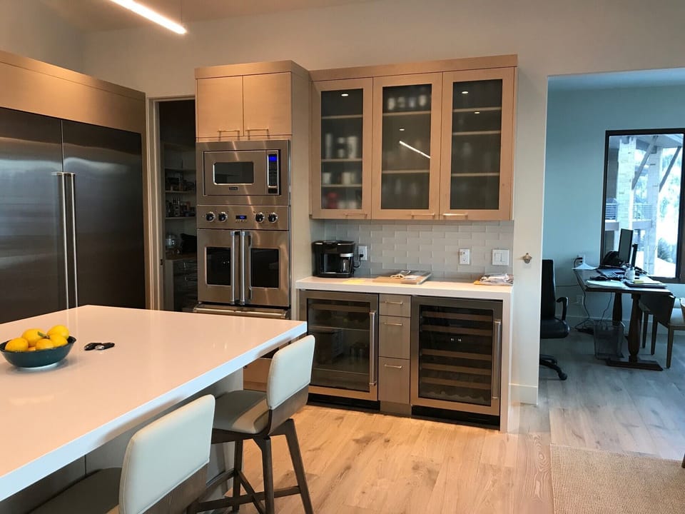 Wine fridge, coffee and beverage station 