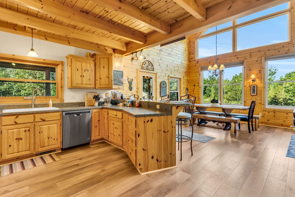 Kitchen with great view outdoors. Extra Fridge in Garage for more food storage.