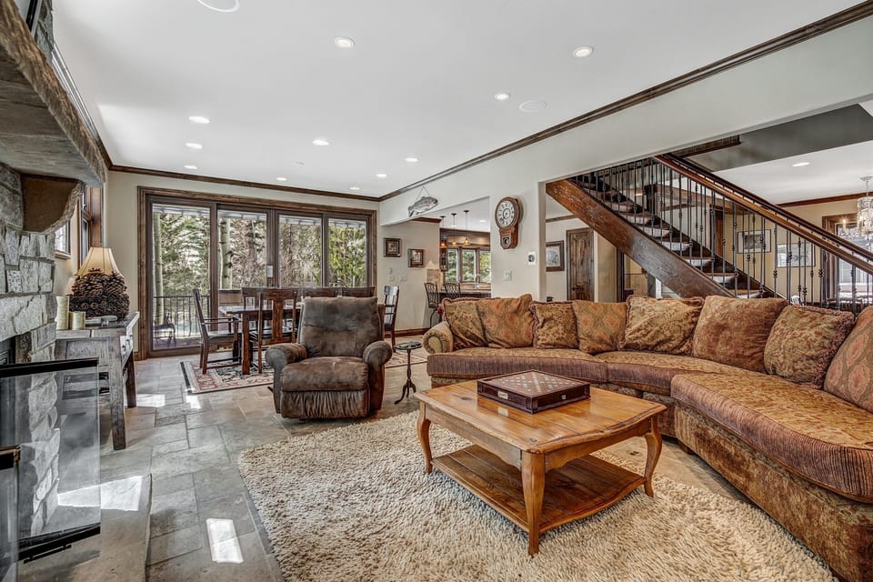 Large comfy sofa. All bedrooms upstairs.