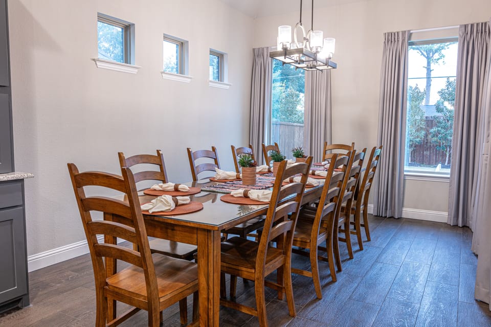 Dining area sized for shared meals, conversations, and planning the day.