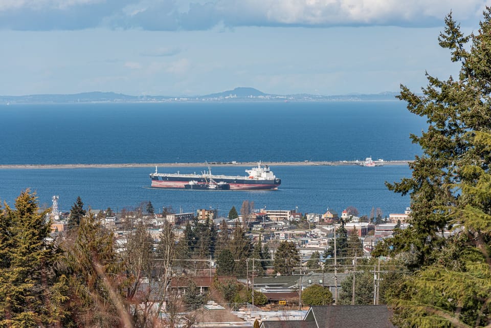 Breathtaking views of Port Angeles can be seen from the home