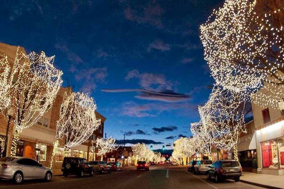 Enchanting Year-Long White Lights on Main Street Main Street is beautifully illuminated with white lights throughout the year, creating a magical atmosphere for evening walks.