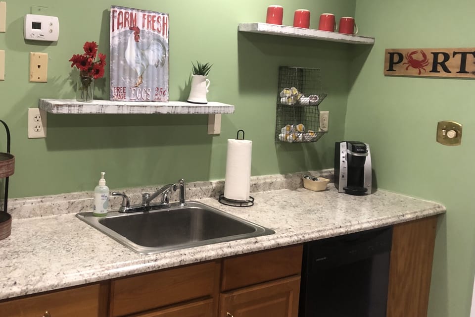 Wide galley style kitchen left side view