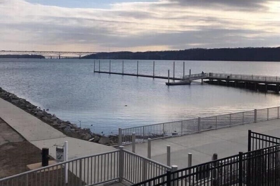 Taken from or visitors center, showing the public park and pier
