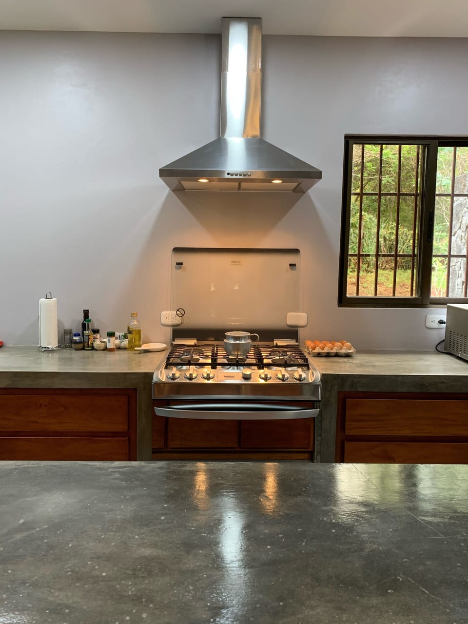 Kitchen concrete island and hood