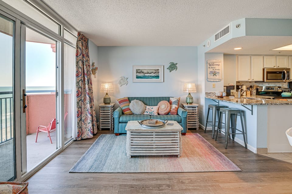 Living Room | Sleeper Sofa | Central A/C & Heating | Balcony Access