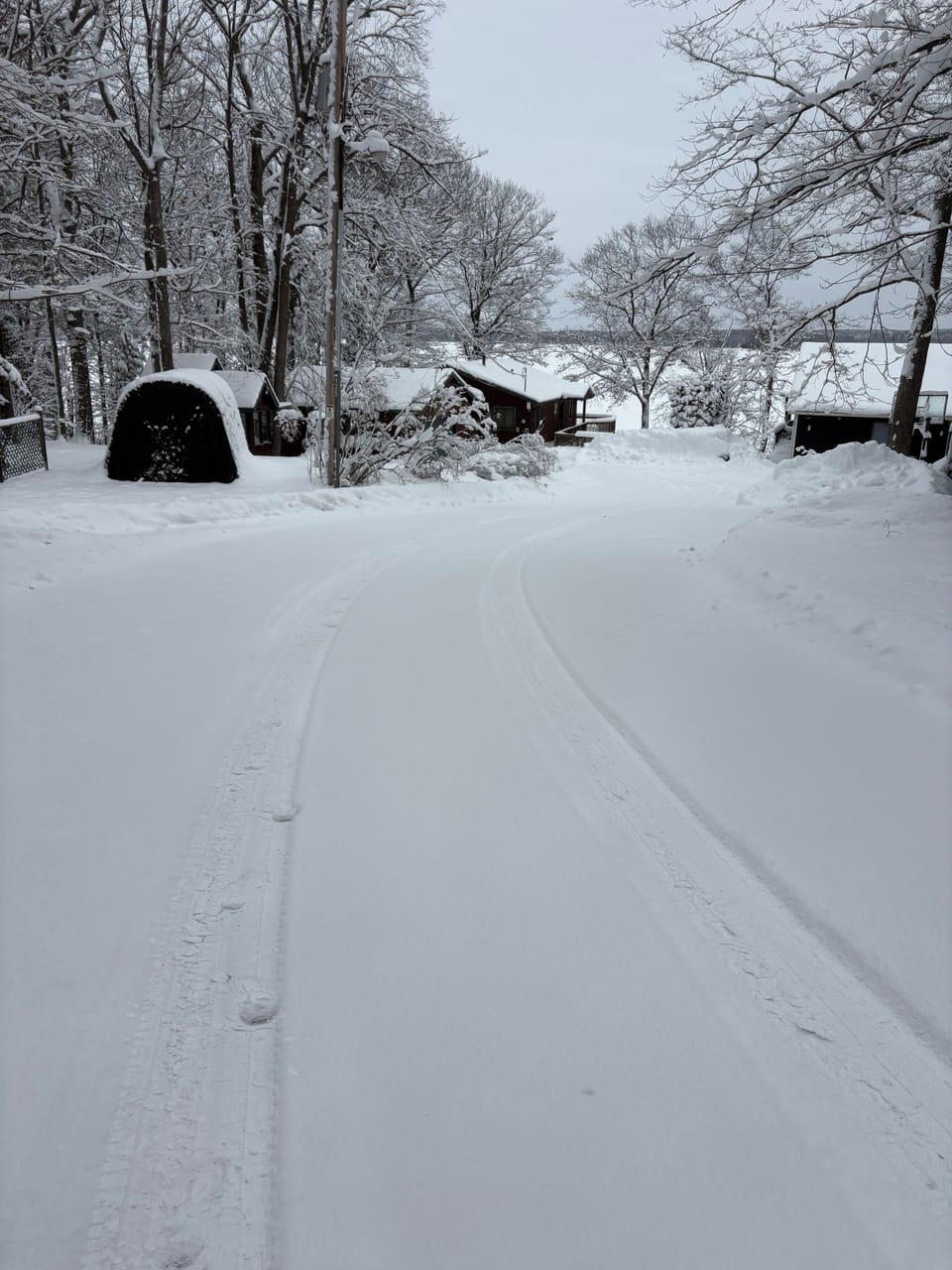 Winter scene of cabin