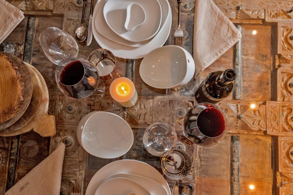 A view of the luxuriously set table in the dining area in the private luxury villa Brač