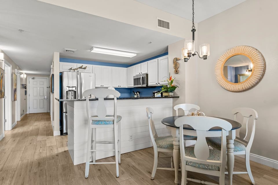 Dining table can expand to seat six