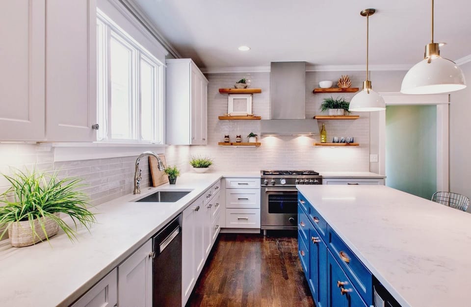 Kitchen with luxury Bertazzoni gas range, huge island with additional seating
