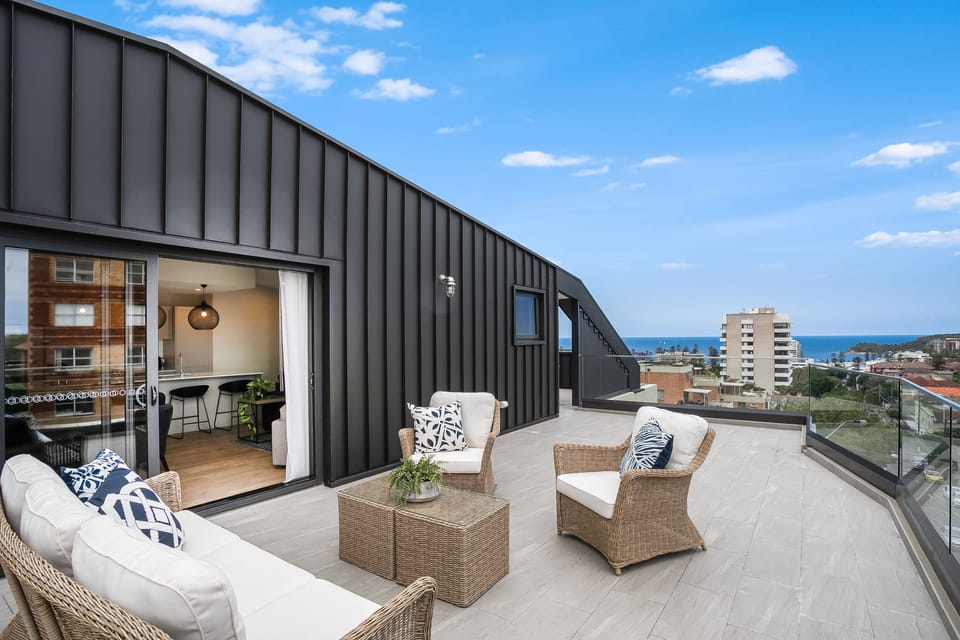 Enormous balcony with comfortable lounges