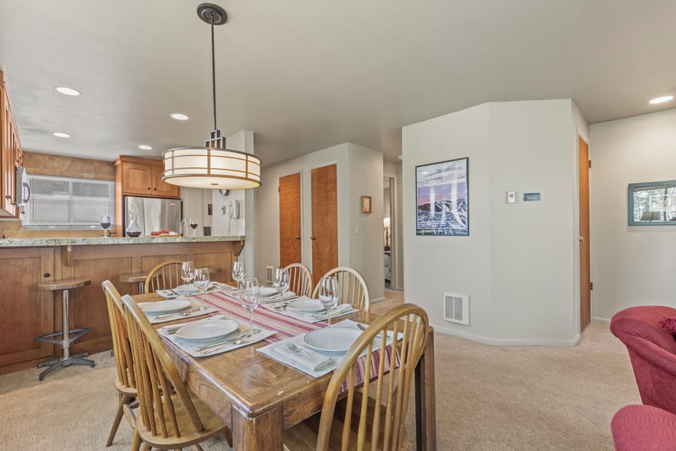 The dining table offers seating for 6 guests.