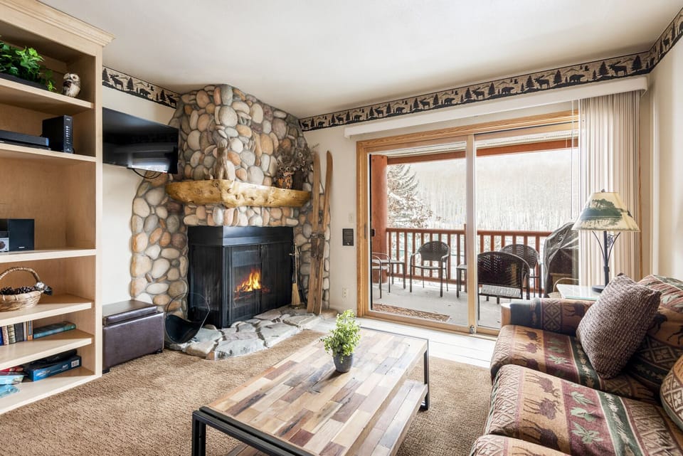 Wood burning fireplace in the living room 