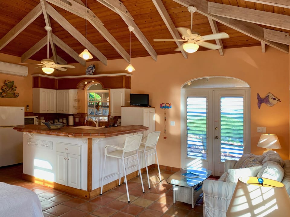 Full kitchen with cozy seating areas
