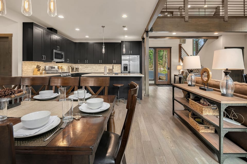 Uncork and Unwind: - Dining table seats 10 comfortably.