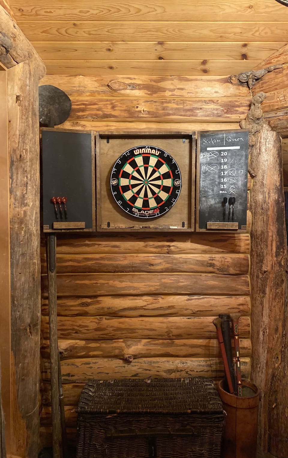Dart board in living room