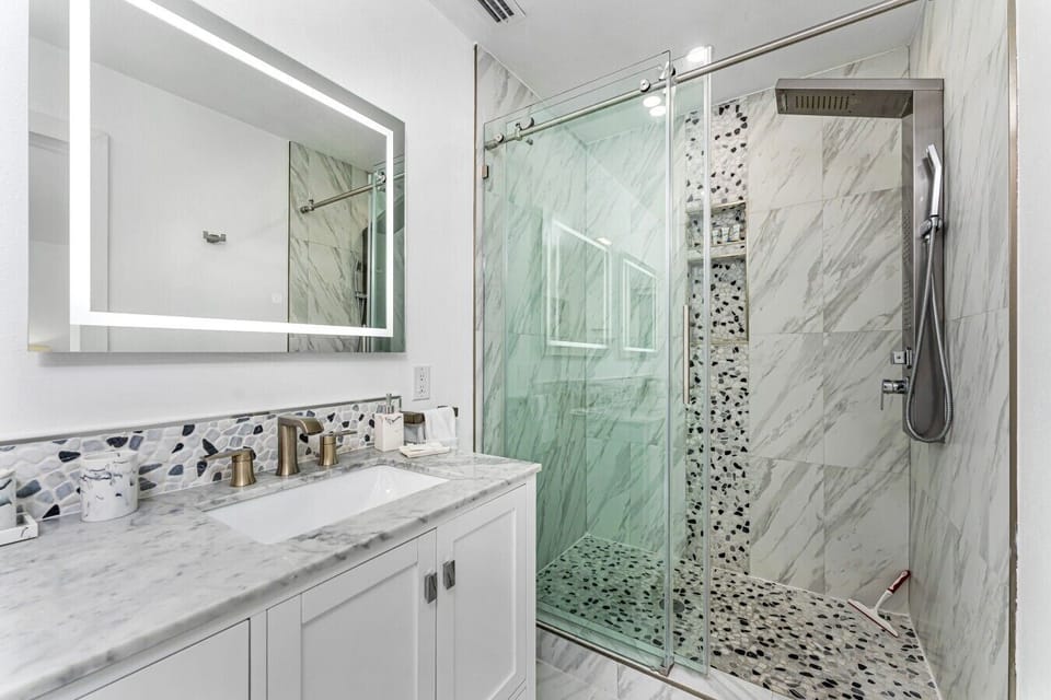 Ensuite bathroom with double vanity and walk-in shower
