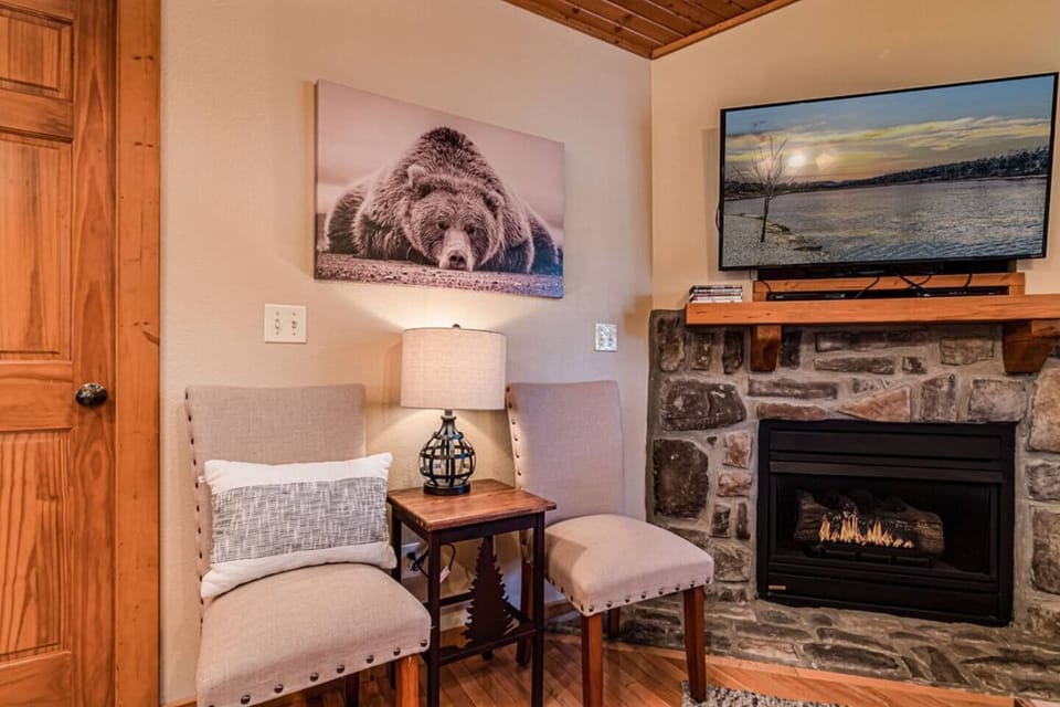Enjoy a nice fire and relax on the sofa and chairs