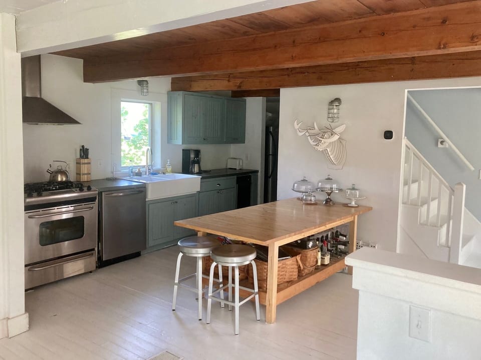 updated kitchen with microwave, toaster oven, Instant Pot, coffeemaker, etc. etc