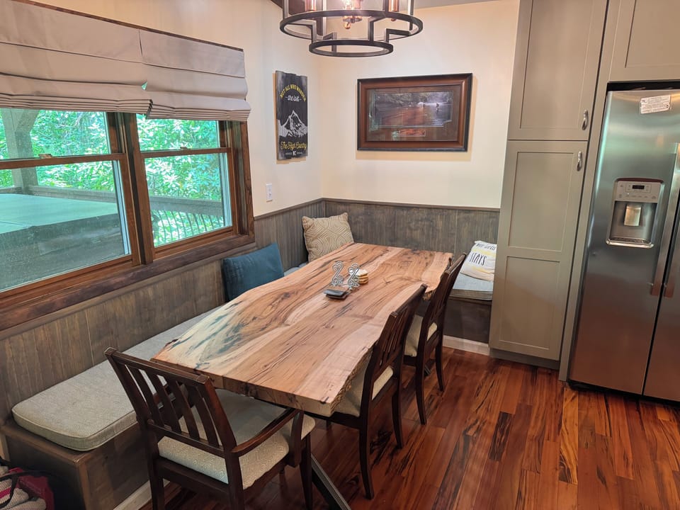 New live edge table added in 2024 to accommodate more seating for meals