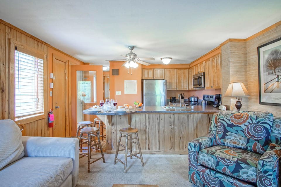 View of living room and kitchen