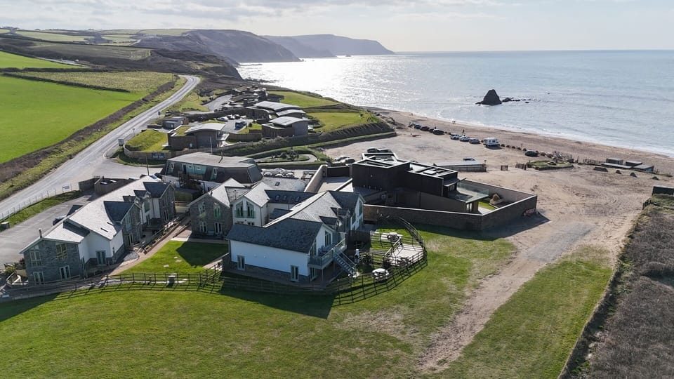 Aerial view showing Chi An Mor close to Widemouth Bay beach