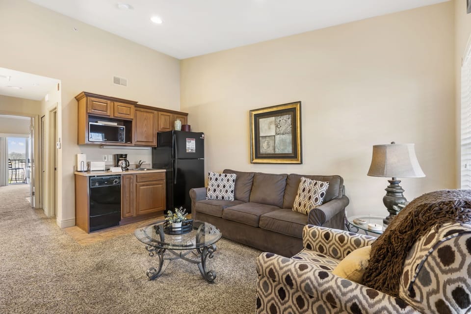 Living Area with Sofa Bed, Cable TV/DVD, and a Kitchenette