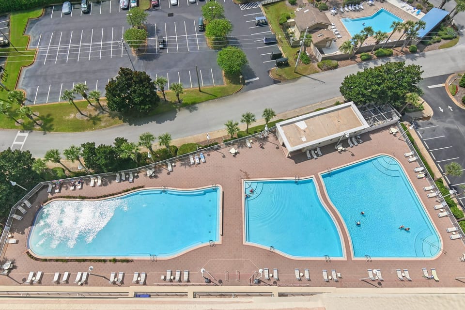 View of the pool from the balcony