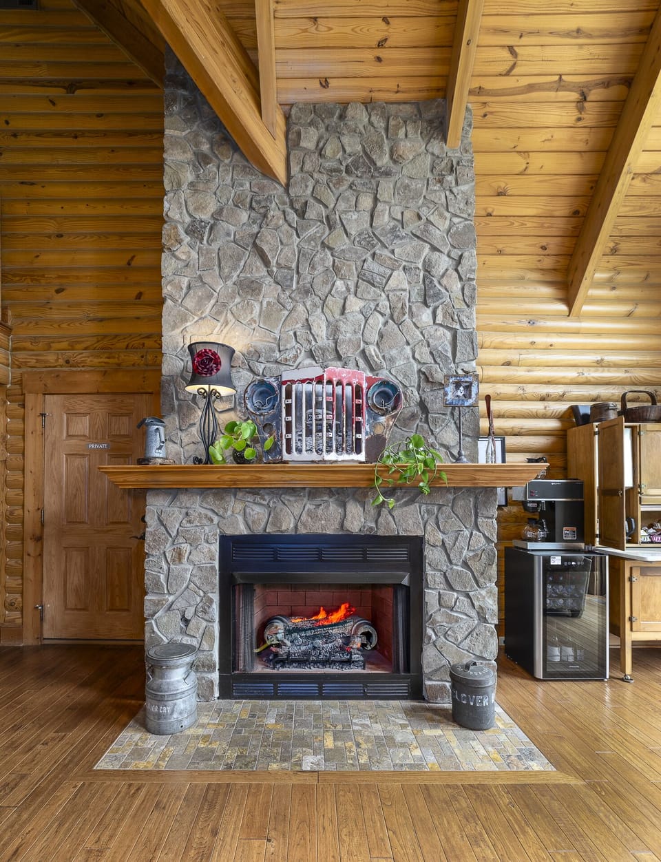 fireplace in dining area