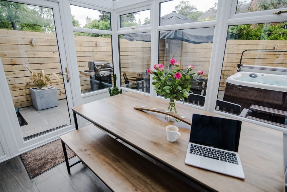 Dining conservatory, fully tiled with under-floor heating