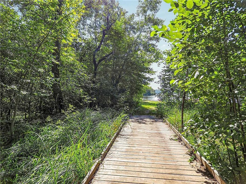 Wooden bridge path to the water