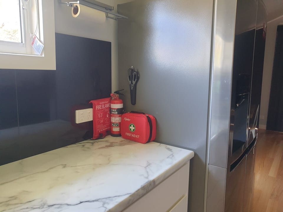 For your safety, fire extinguisher, fire blanket and basic first aid kit 