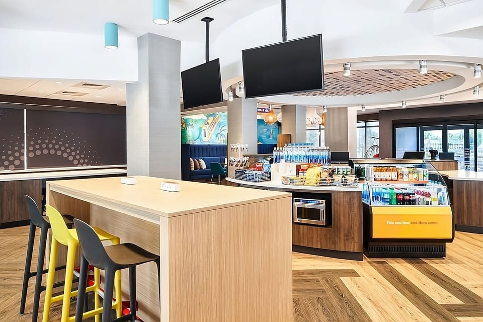 Start mornings at the communal counter with snacks and seating.