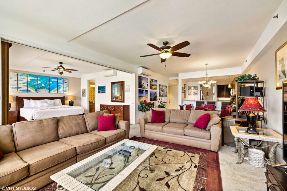 There is a nice pocket door that separates the living room from the bedroom