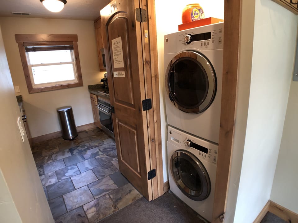washer and dryer in unit.