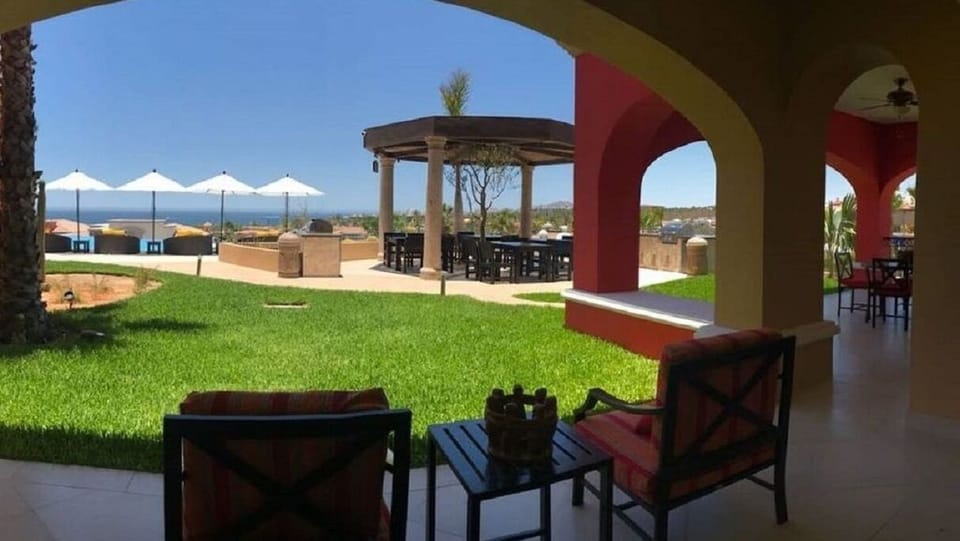 Lower level luxury villa patio. 