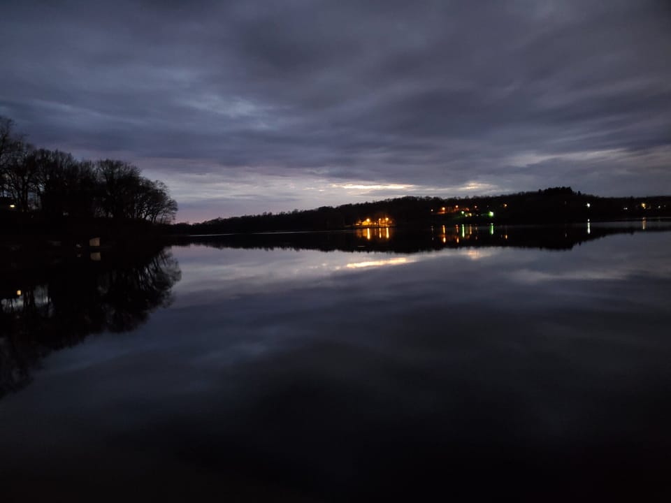 Stone Lake as seen from the porch of the Log Cabin just after sunset.