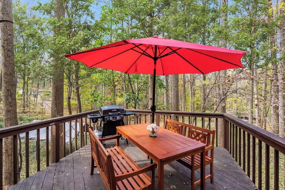 A spacious deck for relaxing and grilling.
