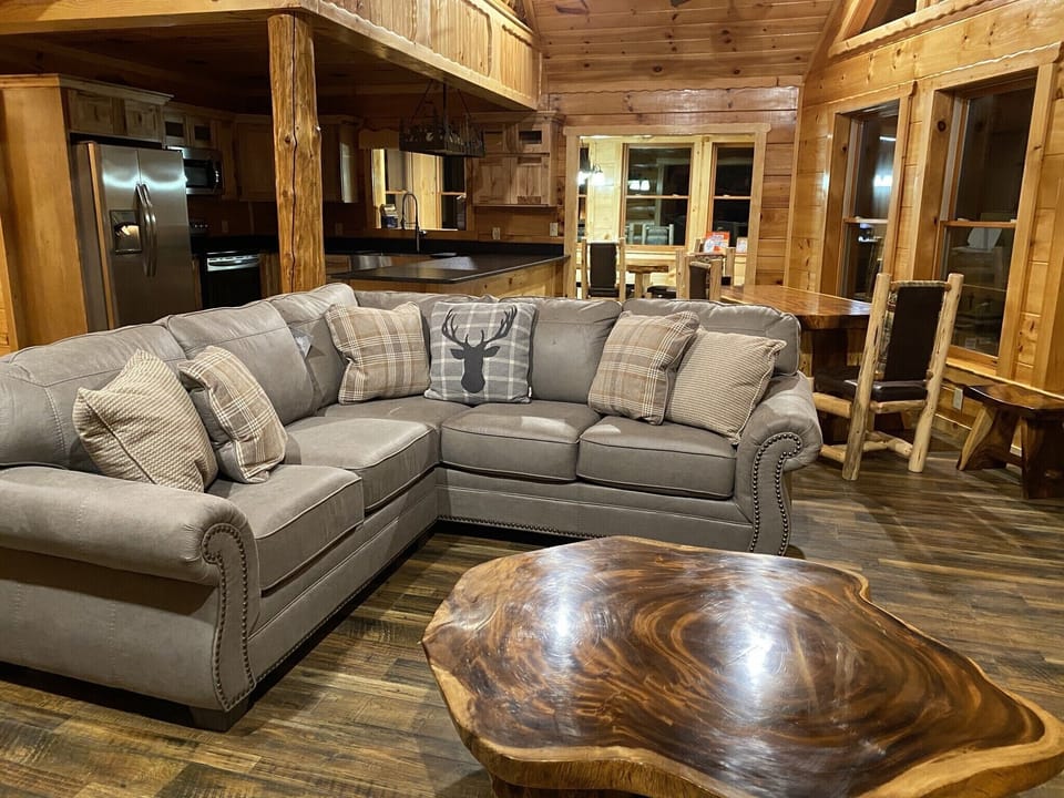Living room with kitchen and breakfast table open together 