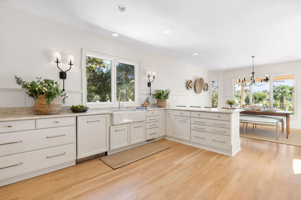 Kitchen with convenient layout and view of pool and golf course