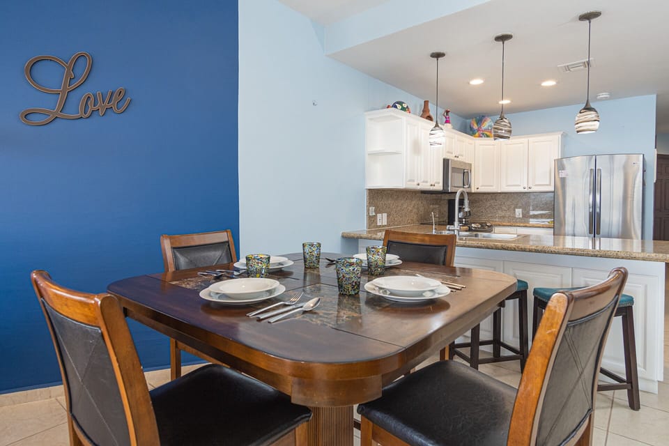 dining table and kitchen