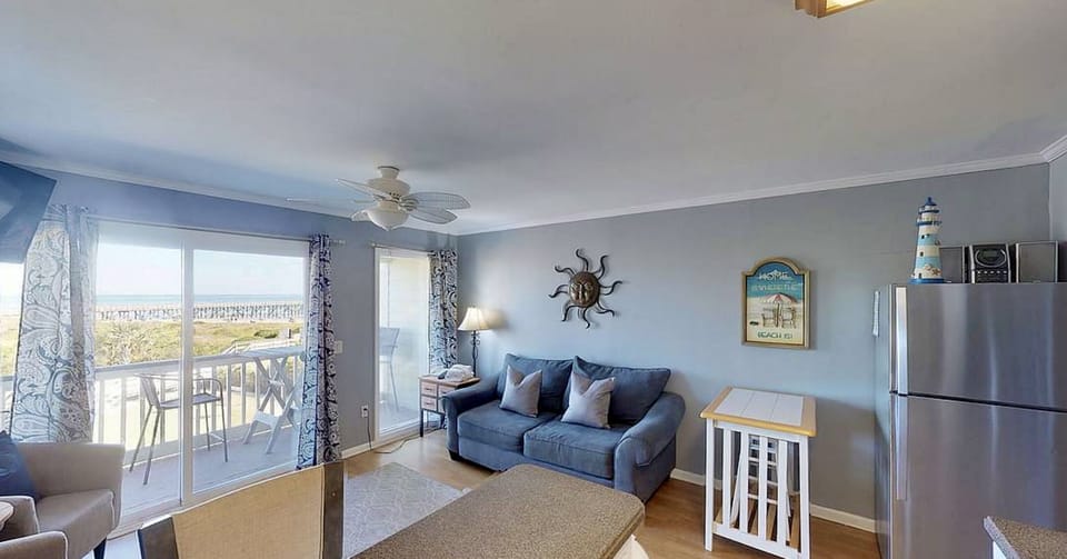 Totally updated living room and million dollar view of ocean and beach
