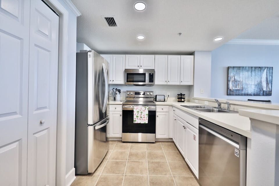 Fully stocked kitchen.