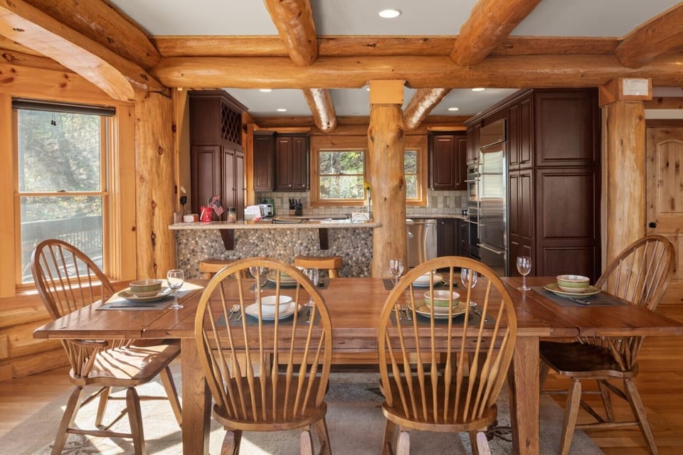 Serving meals is easy as the kitchen is just steps away.