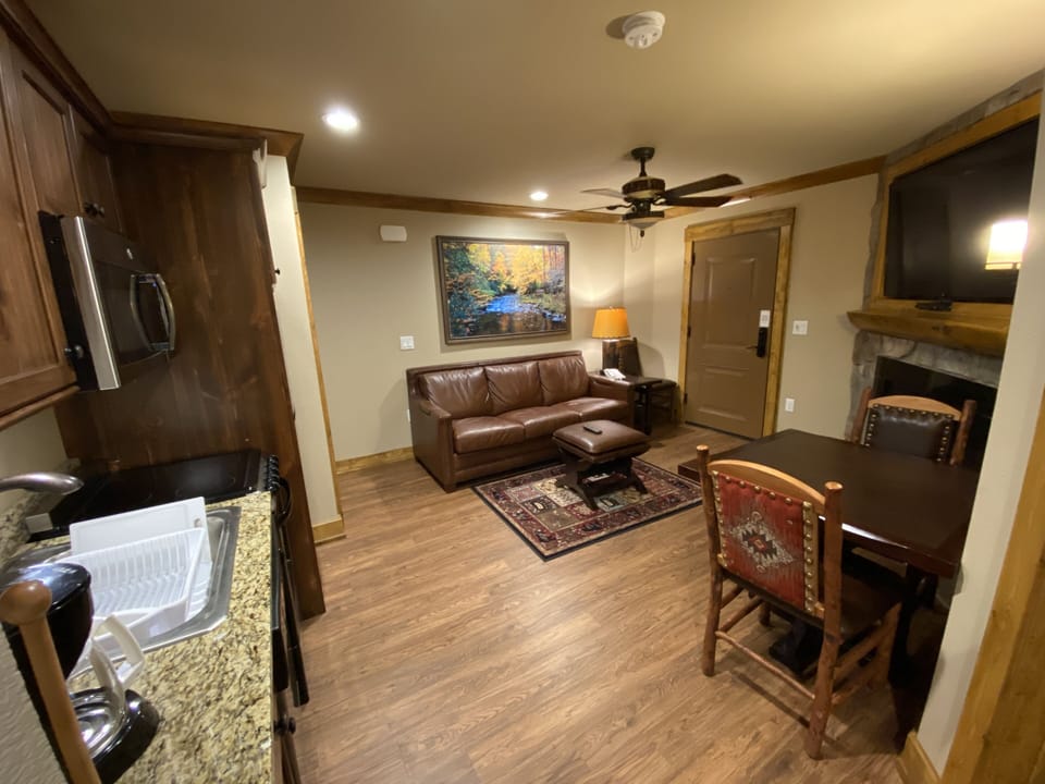 Deluxe Unit Living Room and Kitchenette Area