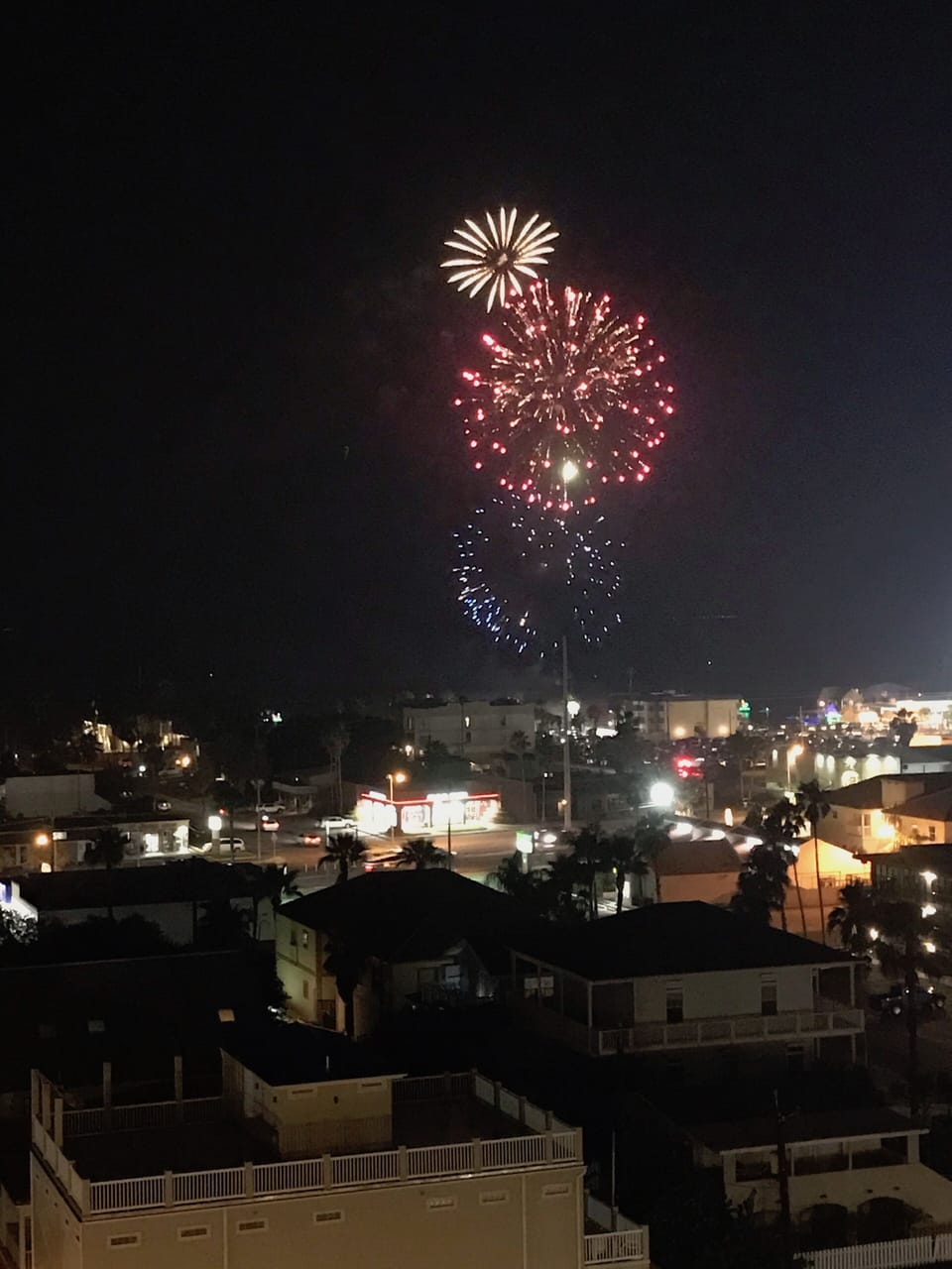 View of the fireworks display from the balcony.