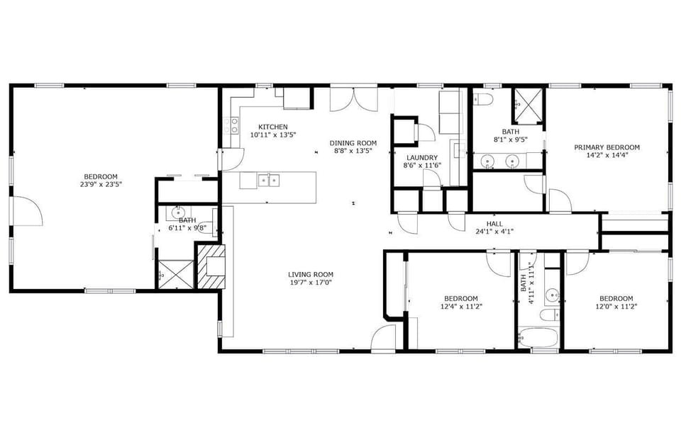 Layout of the 4 BR/3 Bath Ranch House